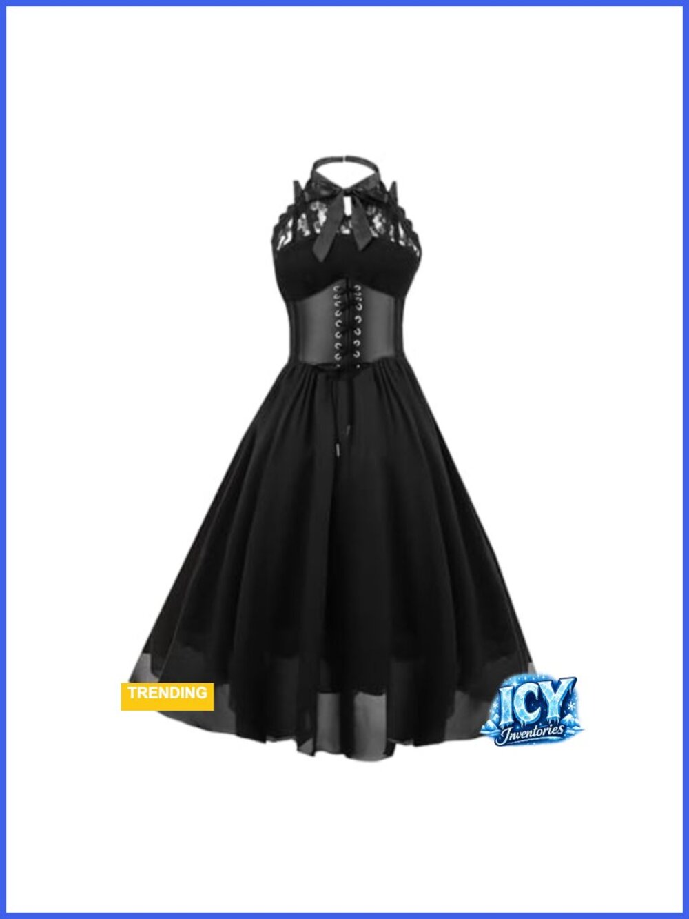 Sleeveless Gothic Lace Corset Halter Swing Dress Women's Renaissance